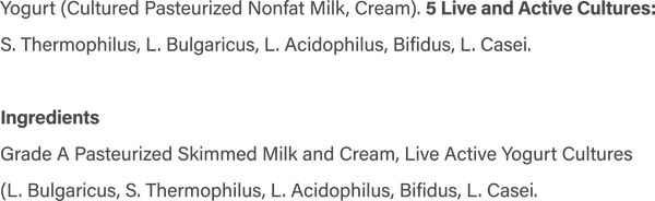 Non-fat or skim milk yogurt labels