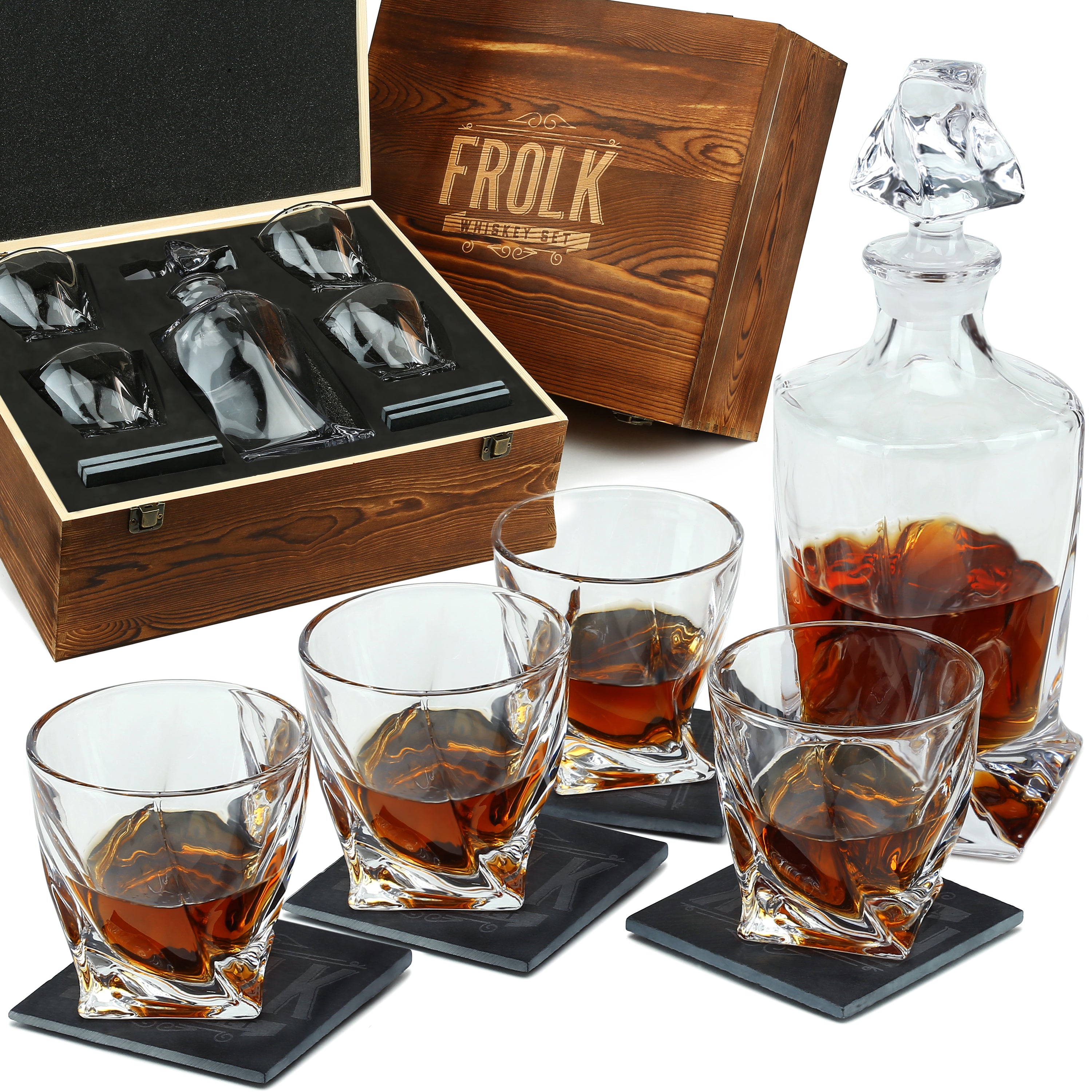 Whiskey Twisted Decanter And 4 Glasses Set Frolk Whiskey T Sets 2108