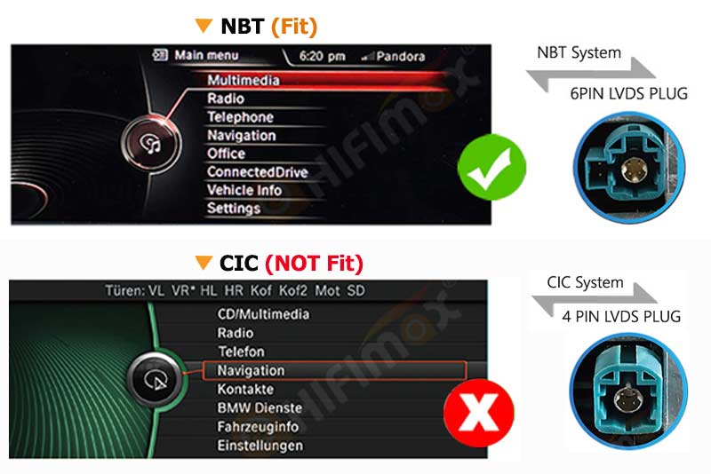 compatible with BMW NBT Idrive system, not fit the BMW CIC system