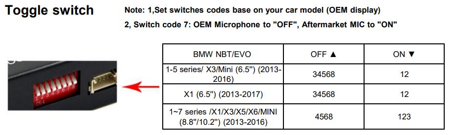 BMW EVO apple carplay toggle switch settings