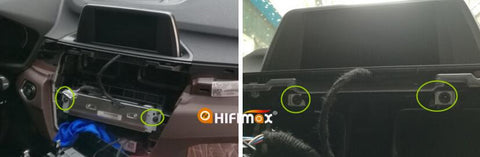 bmw x1 navi installation : remove the screws and take out the head unit and factory display