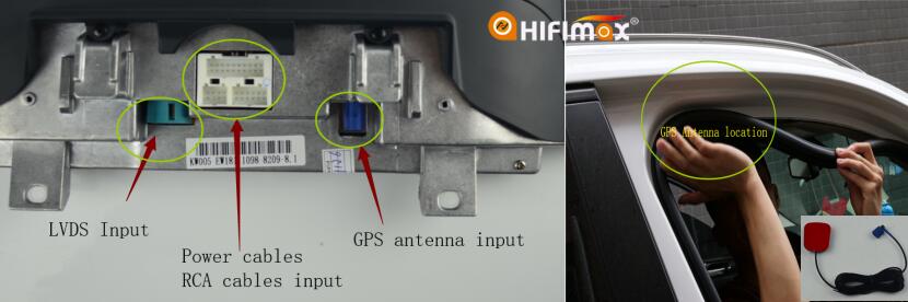 connect all the cables to the back of our android screen and location the gps antenna