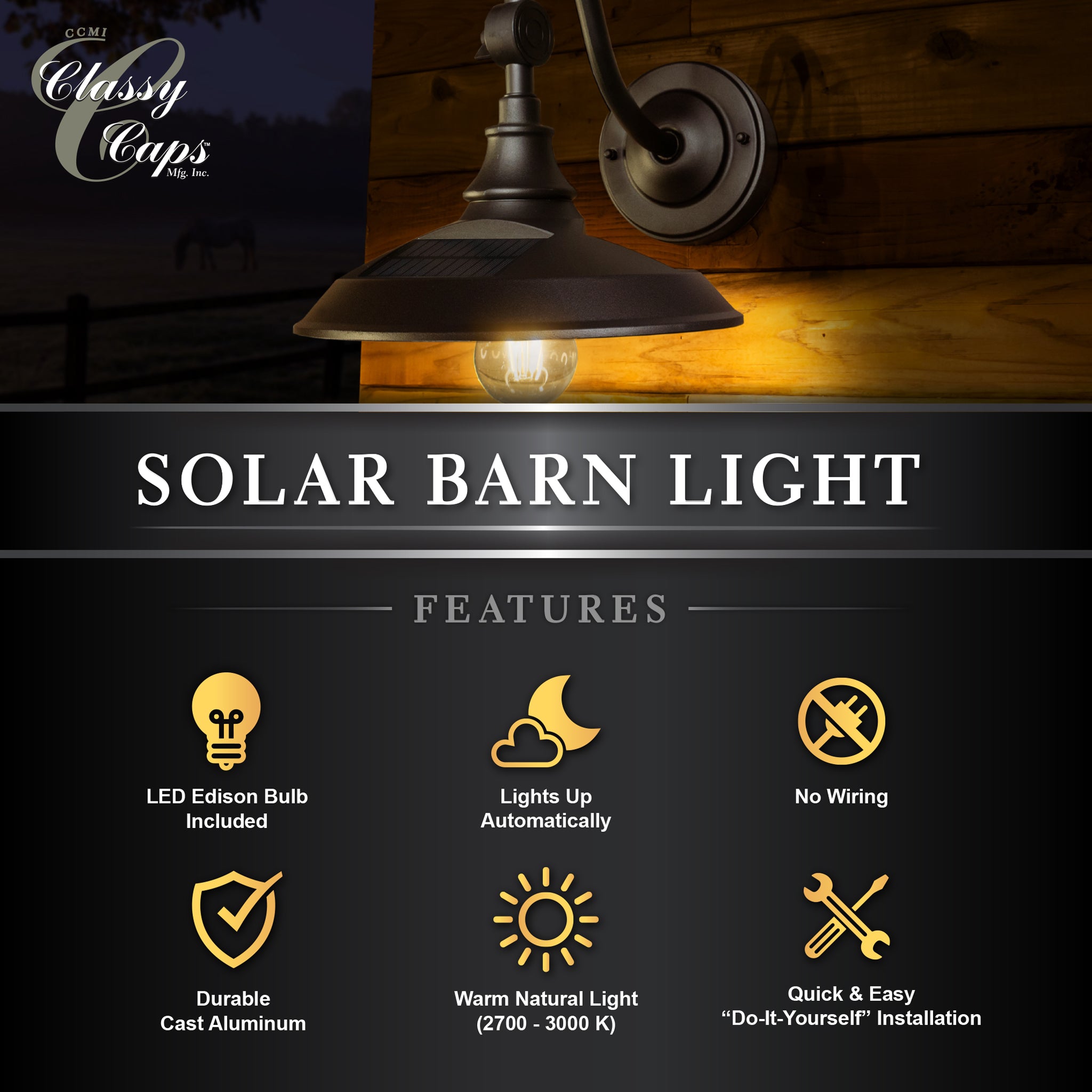 Classy Caps Dark Bronze Solar Barn Light