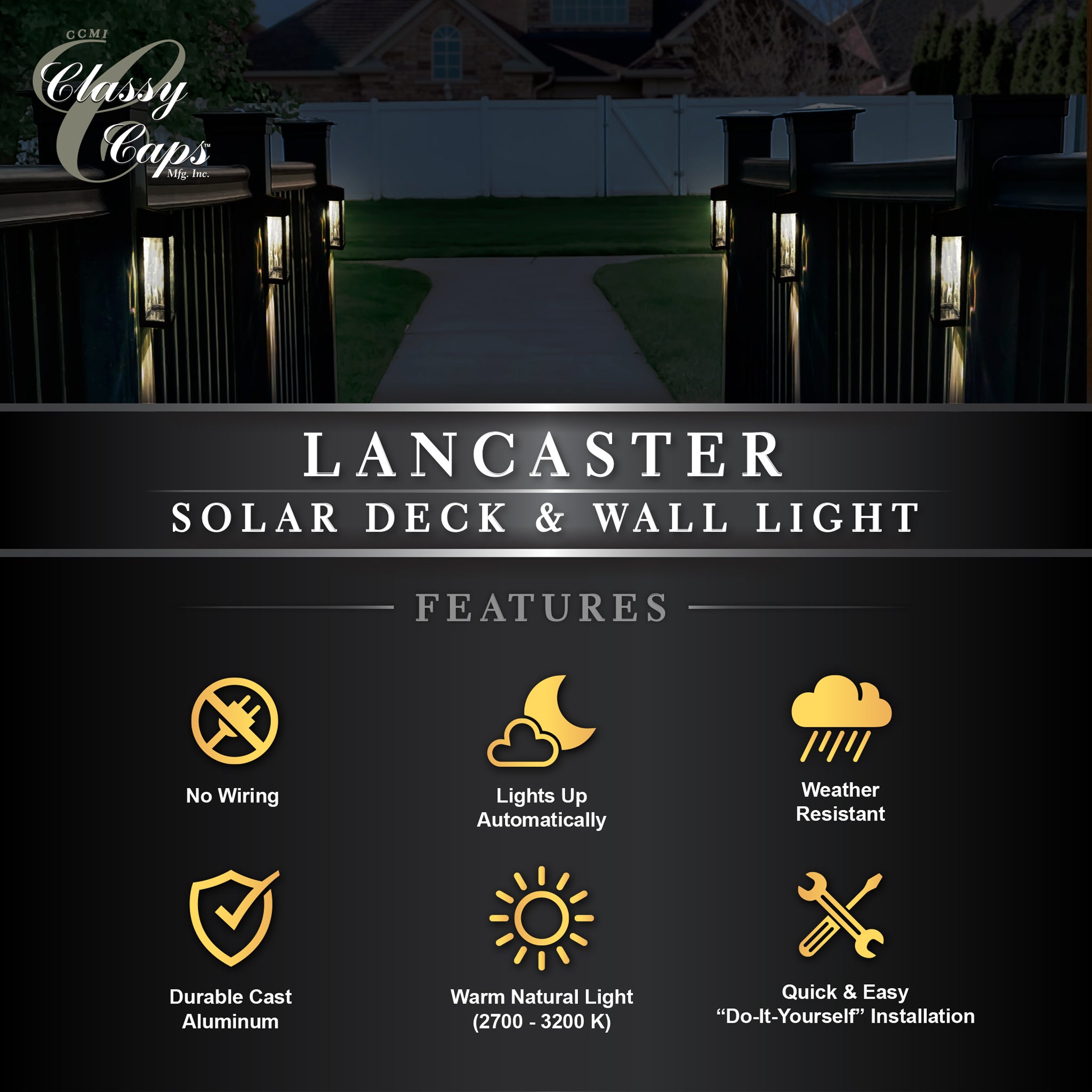 Black Aluminum Lancaster Deck & Wall Light - 2 Pack