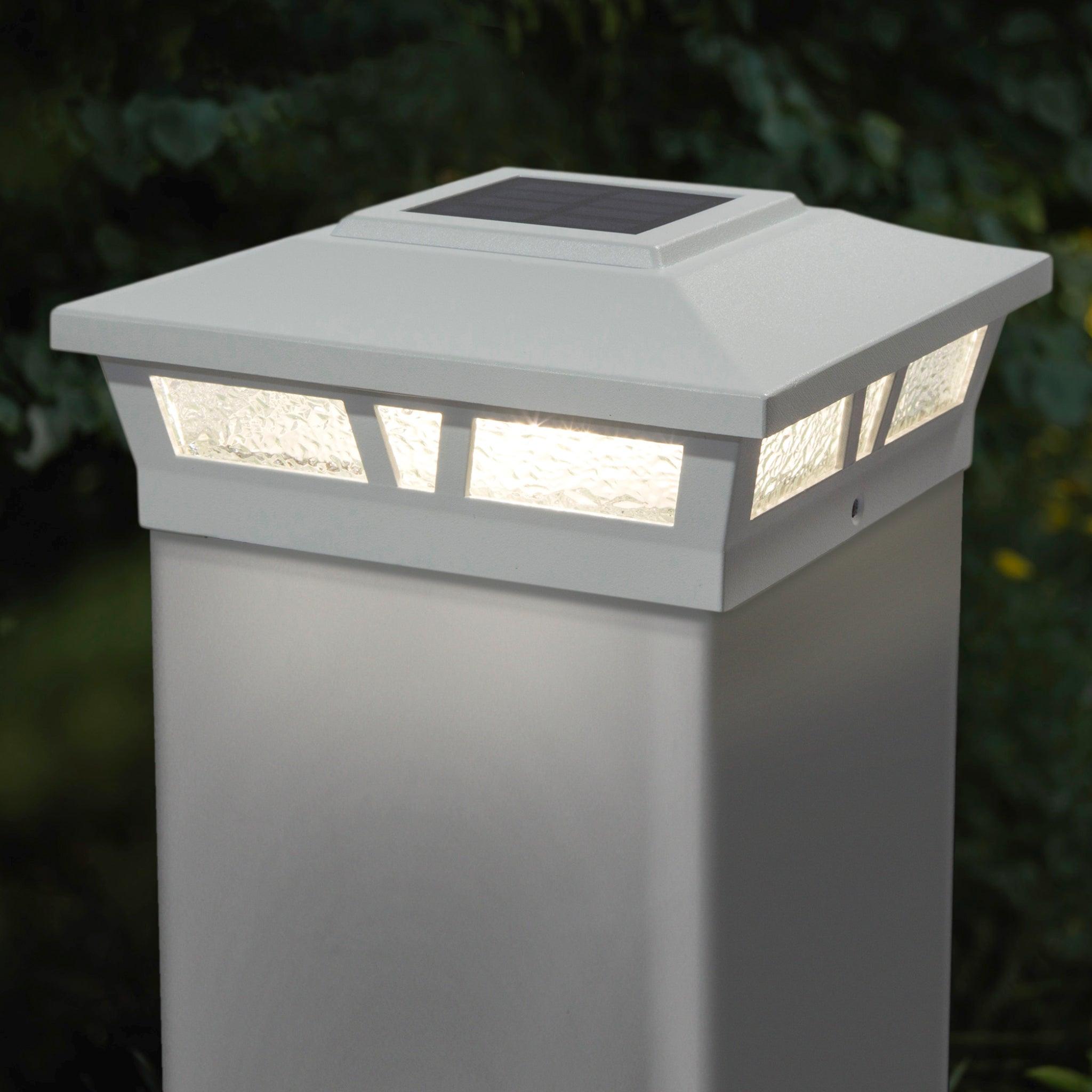 white solar post lights