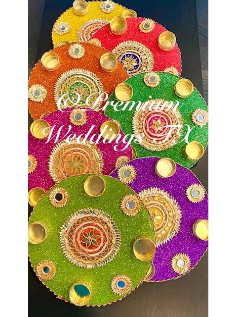 Yellow Mehndi Thaal, Puja Thaali, Diwali, Haldi, Shagun, Shaadi Decor,  Mehndi Plate, Centerpiece, Indian Wedding, Pakistani Wedding, Wedding |  Wedding crafts diy, Thali decoration ideas, Acrylic rangoli