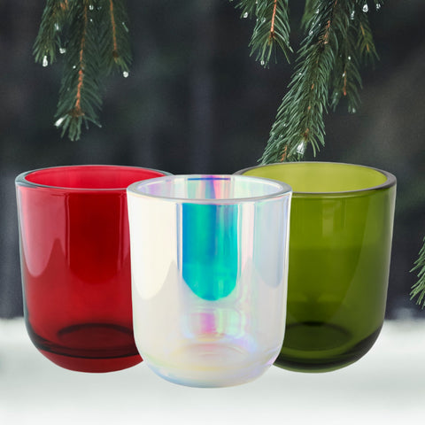 Pour & Penchant Holiday Candle Pouring Vessel options. Red, Green or Iridescent.