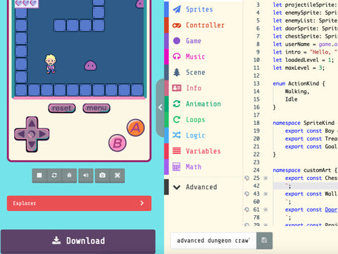 makecode arcade javascript interface preview