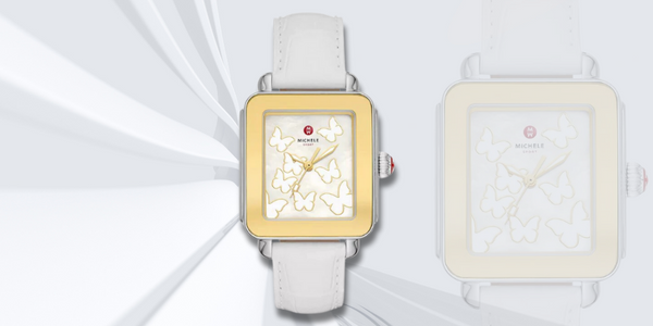 Michele Deco Sport Gold-Tone White Leather Three-Hand Watch