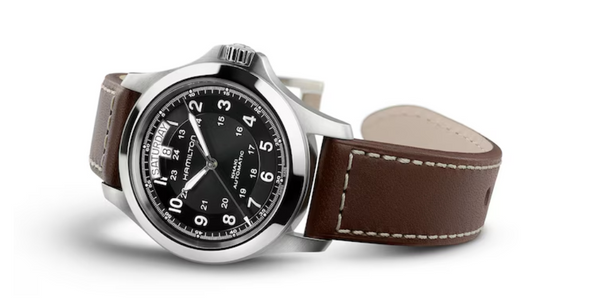 Men's Hamilton Khaki King Black Dial Watch with Brown Leather (Model: H64455533)
