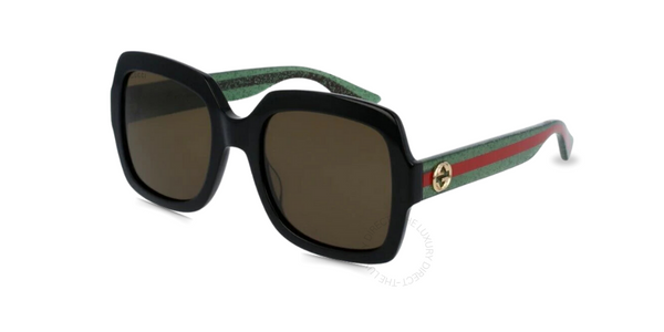 Elevate Gucci GG0036SN 002 Black With Red Stripe/Brown Square Women's Sunglasses