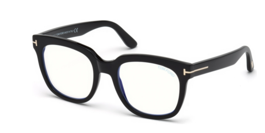 Tom Ford FT5537-B 001 Shiny Black/Blue Block Eyeglasses — The luxury direct