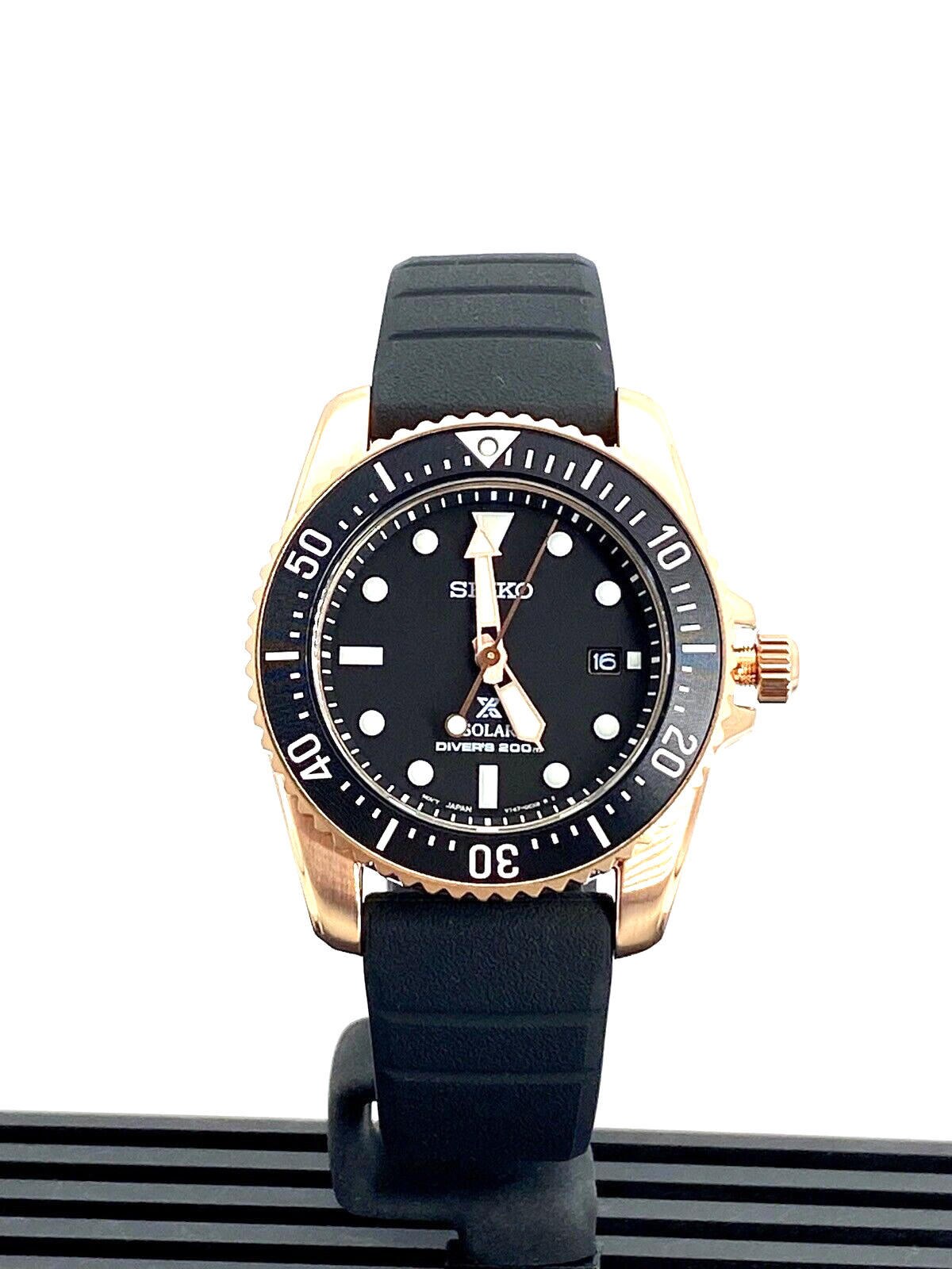 Seiko Prospex Solar Diver's Black Silicone Strap Rose Gold Case Men Wa —  The luxury direct