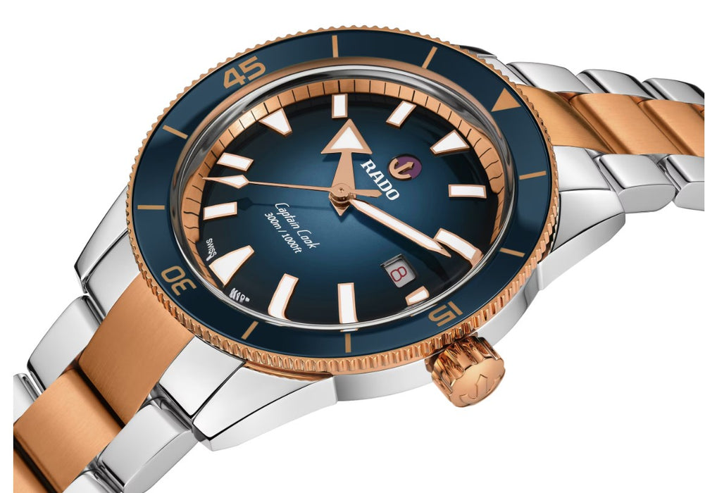 Rado Captain Cook Automatic 42mm Blue/Black Gradient Dial Silver/Rose Gold Bracelet Men's Watch R32137203