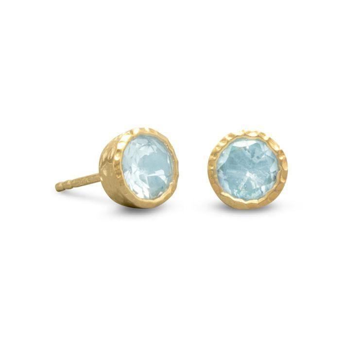 14 Karat Gold Plated Silver Blue Topaz Stud Earrings - Sparks And Gem