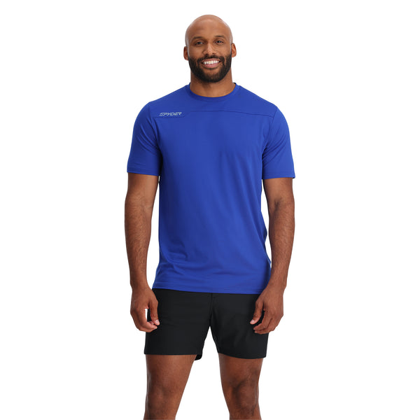 Spyder Men's Active Short Sleeve Tee Moisture Wicking 4 Way Stretch  T-Shirt-Blue / M