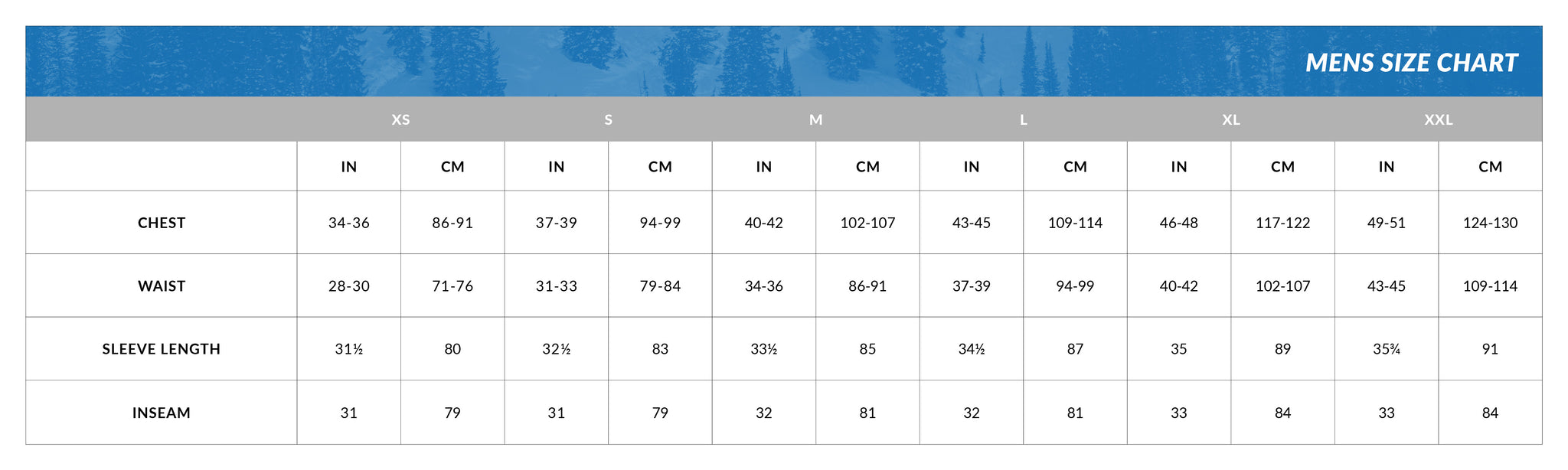 spyder mens size chart