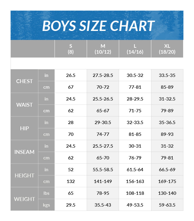 Size Chart Big Kids – Spyder