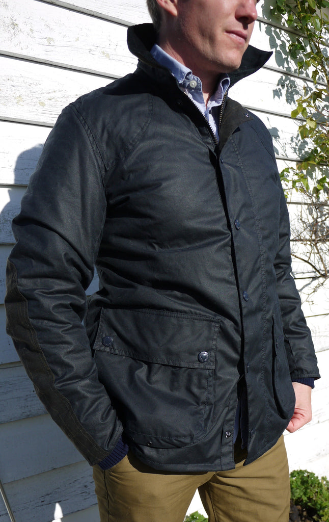 mens navy barbour wax jacket