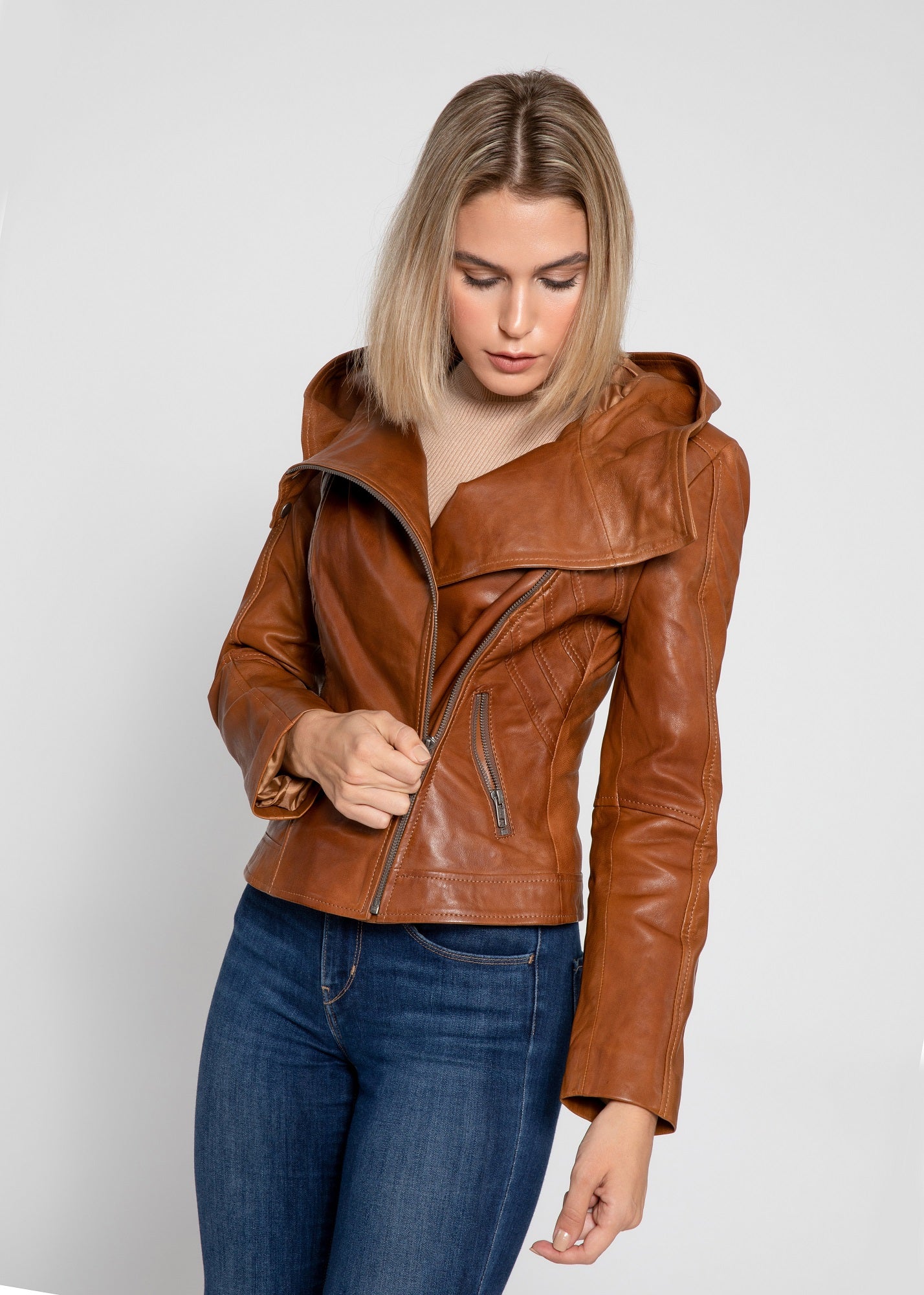 Sasha High Fashion Womens Hooded Leather Jacket Fadcloset Ca