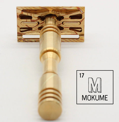 Copper and brass Mokume single edge safety razor with ergonomic design for shaving kits