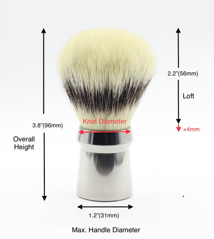 Shaving brush dimensions including shaving brush loft, overall shaving brush size, shaving knot size and handle size size