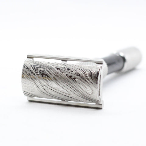 Carbon Fiber 316L stainless steel damascus single edge safety razor - Made in usa