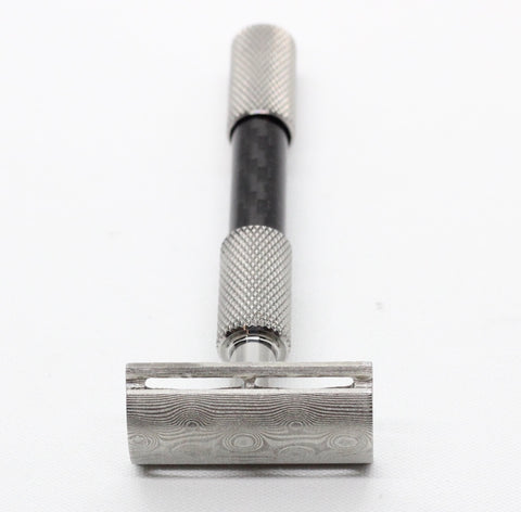 Custom high end Stainless Damascus single edge razor a double edge safety razor for wet shaving polished grade 304 and 316 with Carbon Fiber and titanium handle