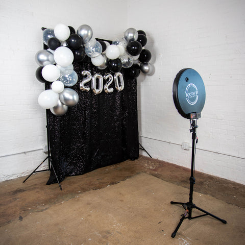 Graduation Party 2020 Balloon Garland with Black Sequin Backdrop and Photo Booth