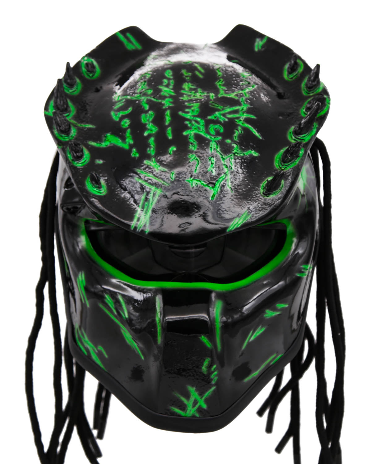 Alien Green - Spiked Predator Motorcycle Helmet - Chopper Helmets