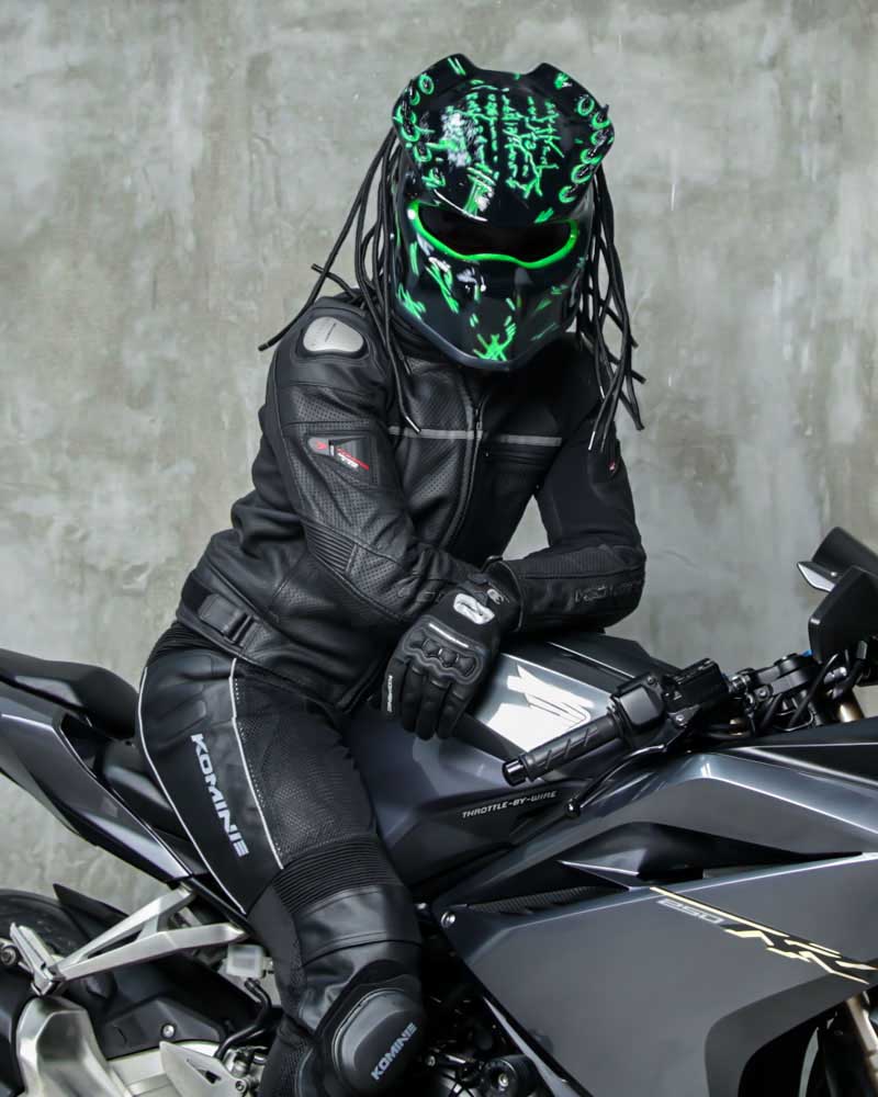 Alien Green - Spiked Predator Motorcycle Helmet - Chopper Helmets