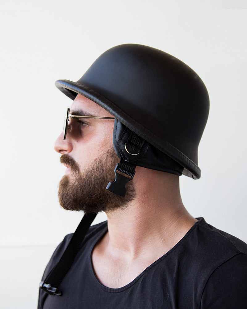 Matte Black WWII German Motorcycle Helmet – Predator Collective Helmets