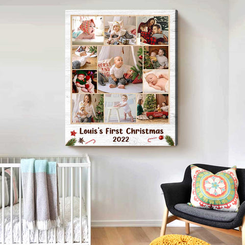 Personalized First Christmas Canvas For Baby