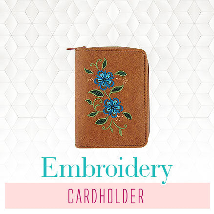 Online shopping for unique, fun, Eco-friendly vegan embroidered cardholders from Elma collection by vegan brand LAVISHY