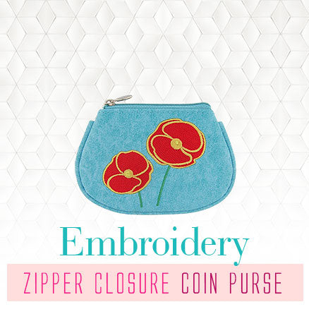 Online shopping for unique, fun, Eco-friendly vegan embroidered zipper closure coin purses from Elma collection by vegan brand LAVISHY