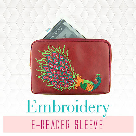 Online shopping for unique, fun, Eco-friendly vegan embroidered e-reader sleeves from Elma collection by vegan brand LAVISHY
