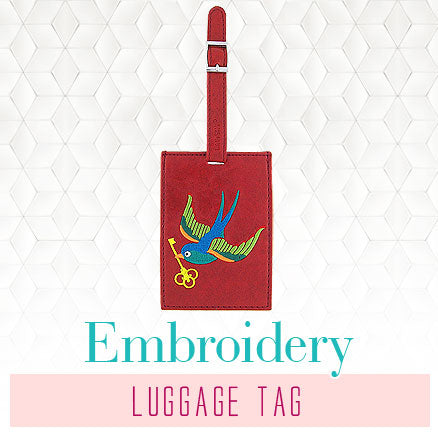 Online shopping for unique, fun, Eco-friendly vegan embroidered luggage tags from Elma collection by vegan brand LAVISHY