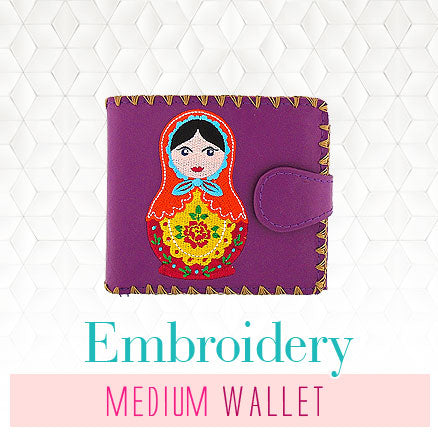 Online shopping for unique, fun, Eco-friendly vegan embroidered medium wallets for women from Elma collection by vegan brand LAVISHY