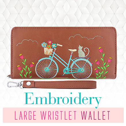 Online shopping for unique, fun, Eco-friendly vegan embroidered large wristlet wallets from Elma collection by vegan brand LAVISHY