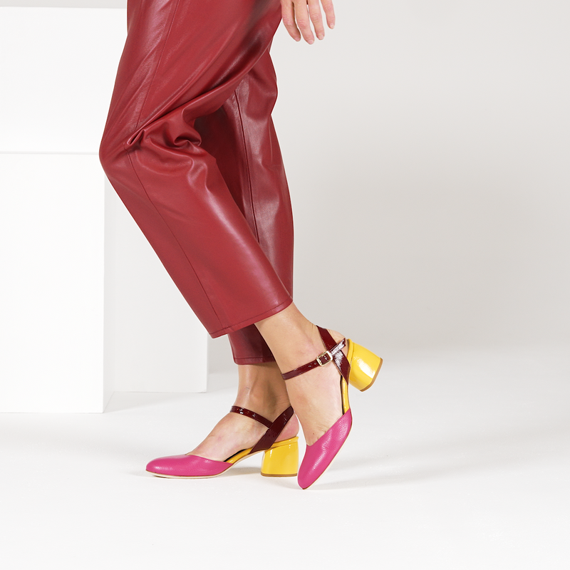 trappe Skilt diktator musto' women's pink, burgundy and yellow leather block heels - Italian  sandals | habbot