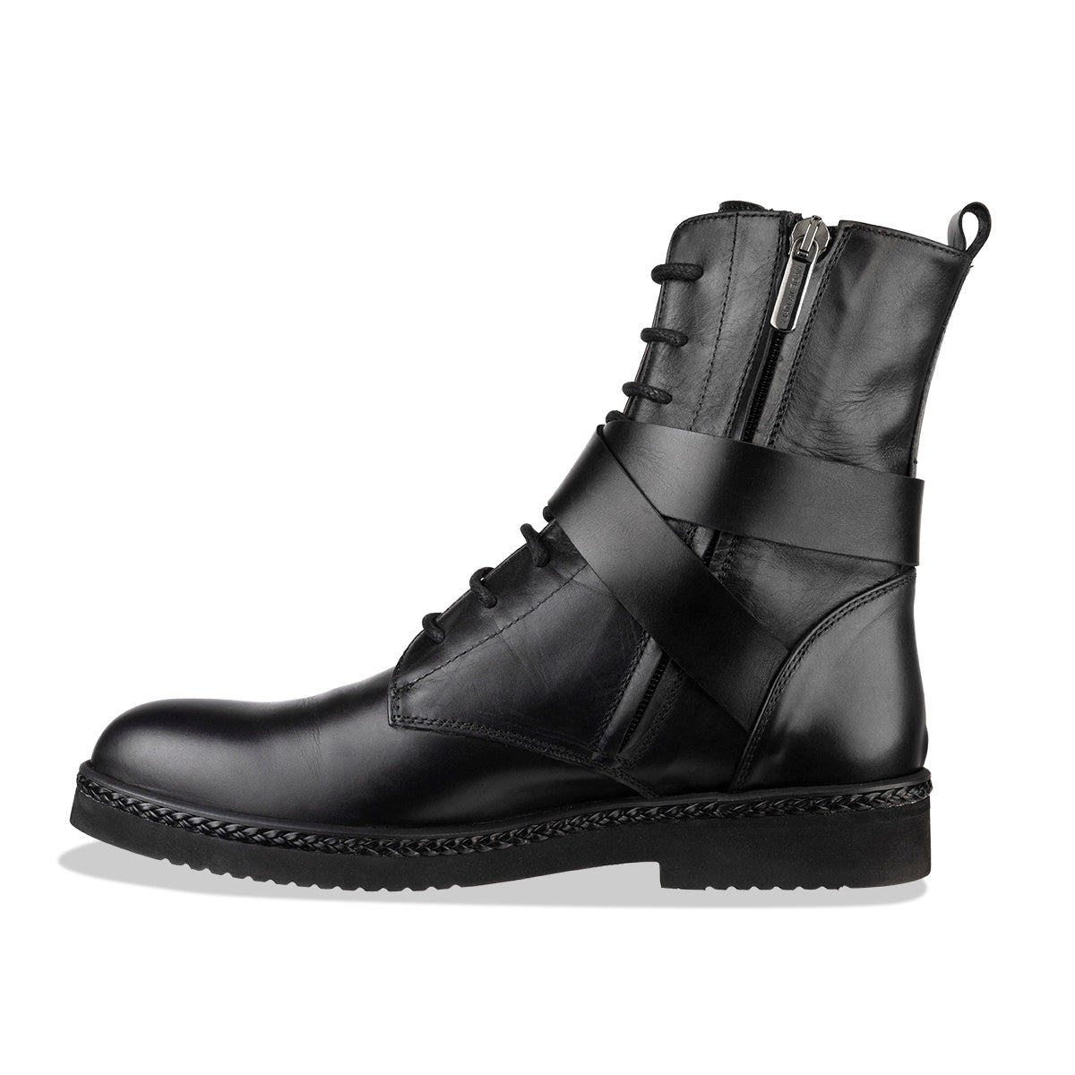 'Razzi' Women's Flat Black leather combat Boots – Made In Italy | habbot