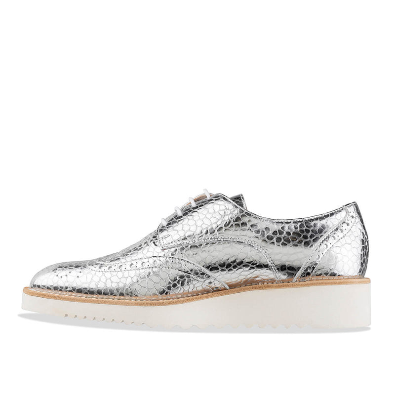 'Ormond' ladies silver metallic lace-up brogues – Italian leather Shoes ...