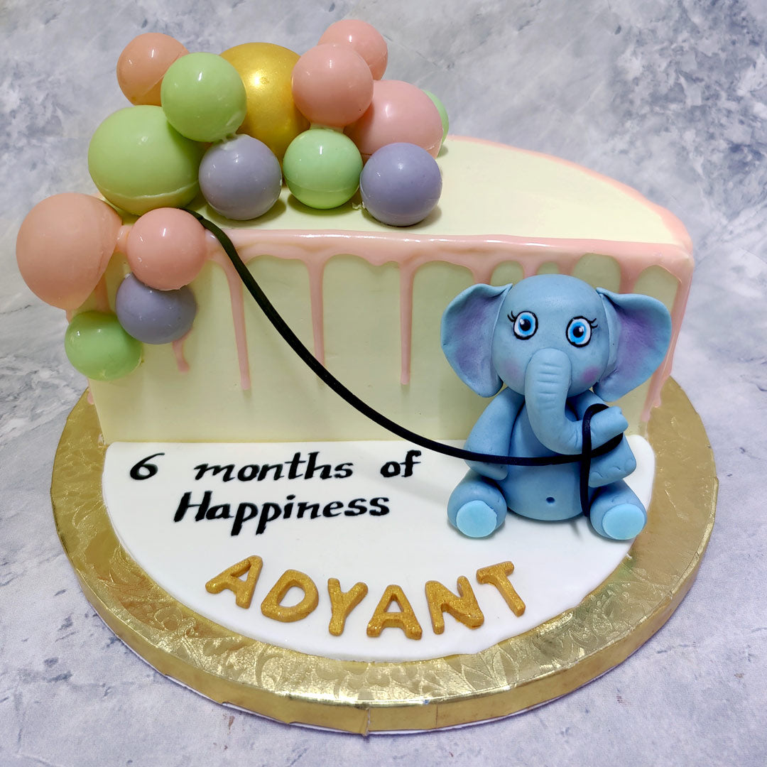 Half Birthday With Elephant Cake Half Birthday Cake 6 Month Birthday Cake Liliyum Patisserie Cafe