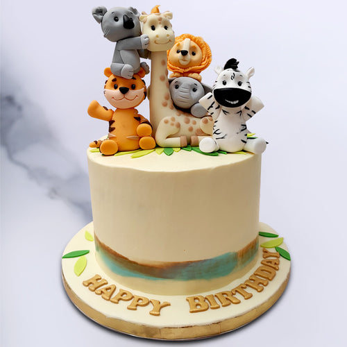 Safari Wild Animal 2 Tier Birthday Cake | Baked by Nataleen