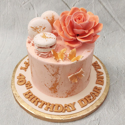 Peach Colour Rosette Cake, Food & Drinks, Homemade Bakes on Carousell