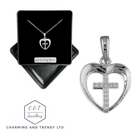 Diamonique Guardian Angel Heart Pendant w/ Chain, Sterling - QVC.com