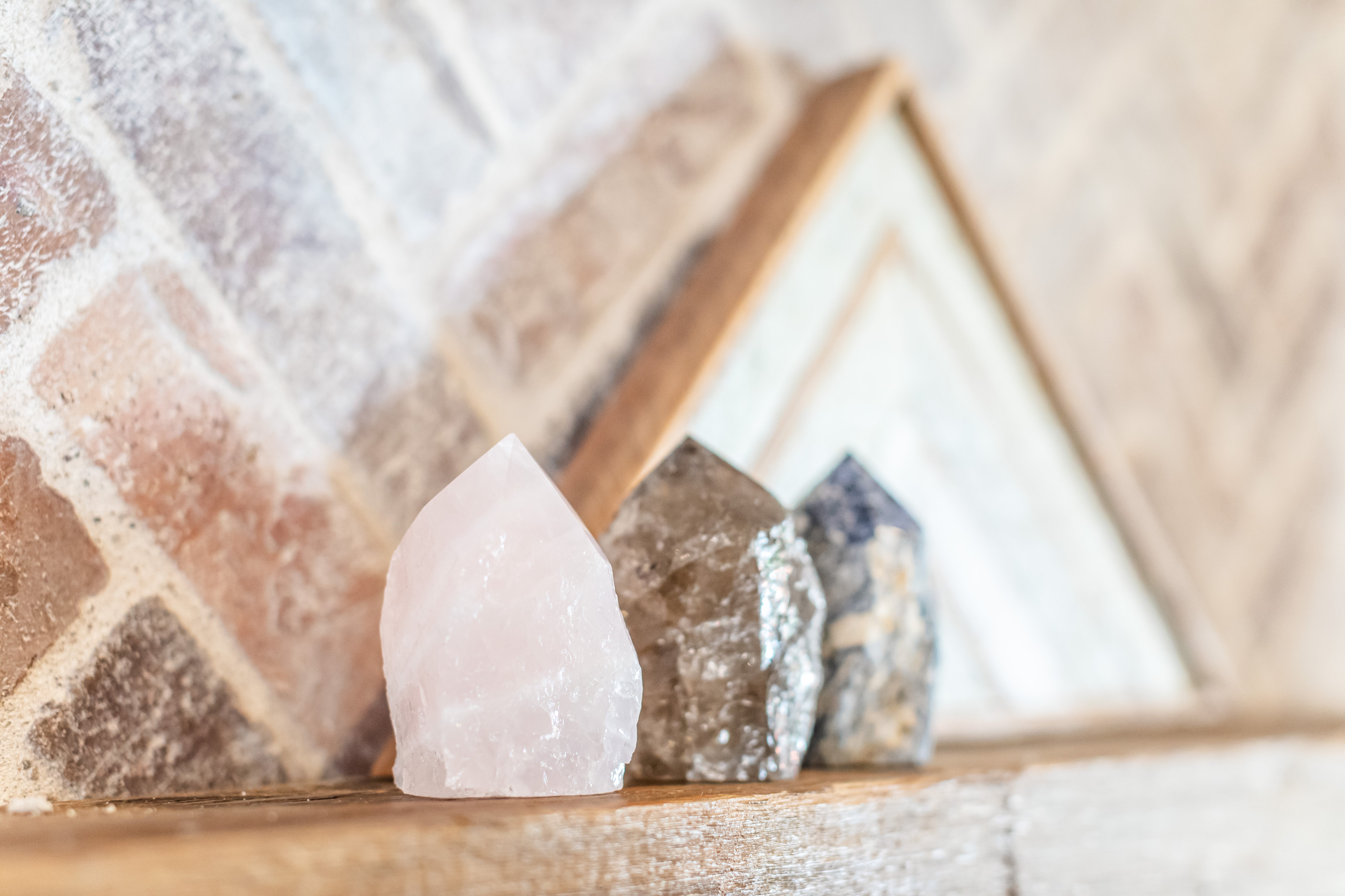 crystal points displayed in a room