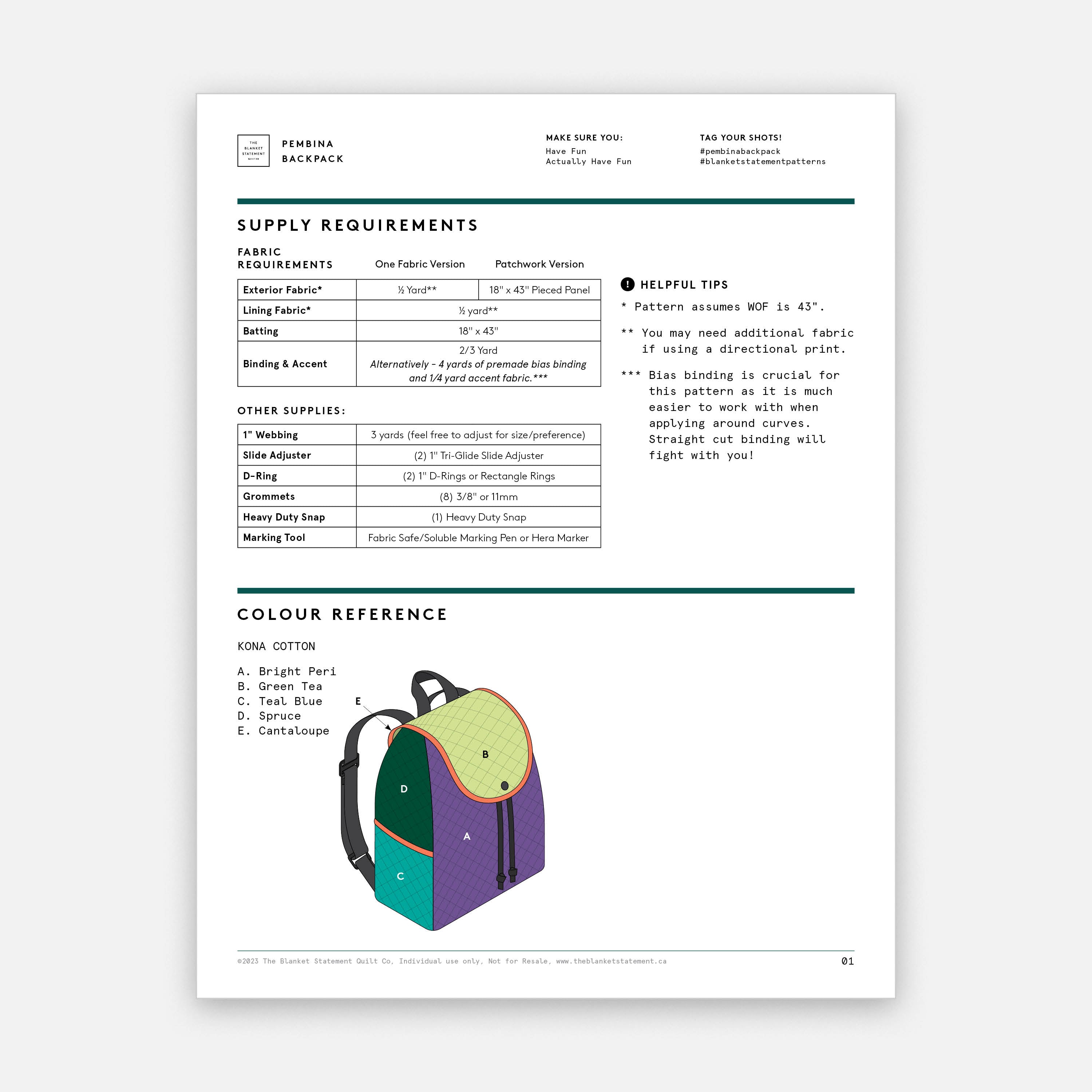 Pembina Backpack Supply Requirements