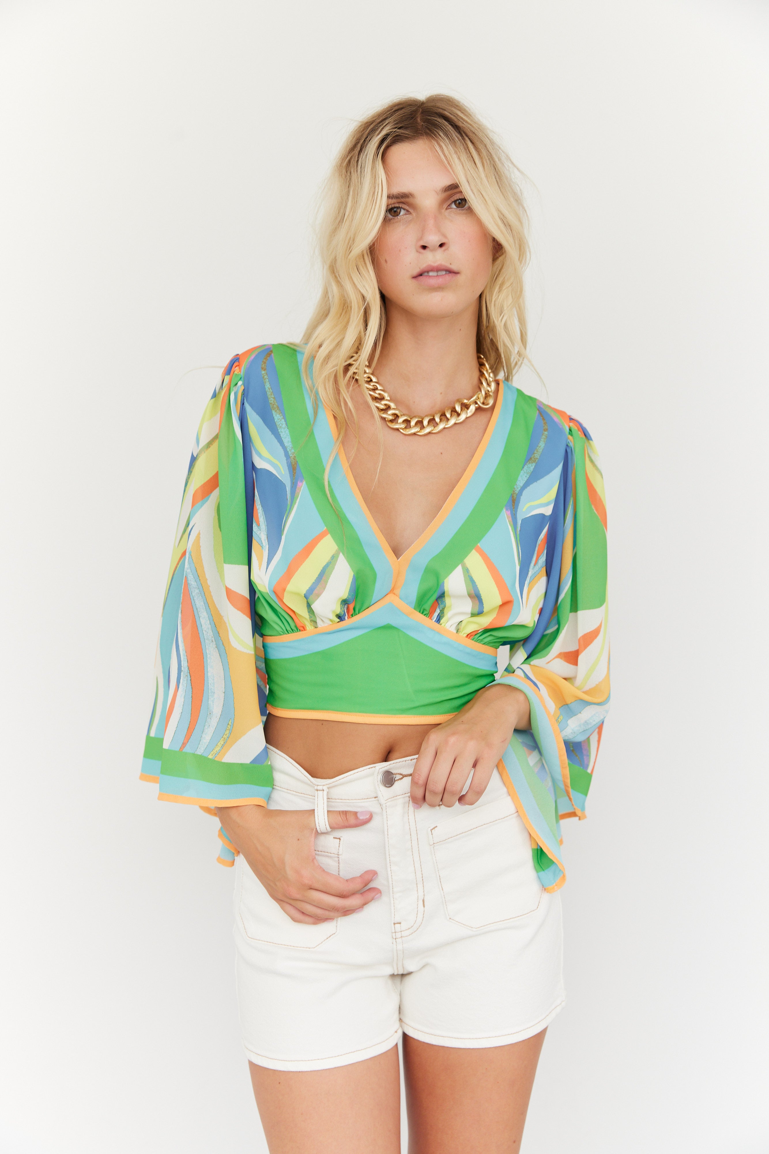 SALE - Ellie Printed V Neck Cropped Top