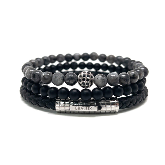 The Silver Plated Duo Black Leather Stack, Bralux